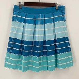 Anthropologie Blue & Aqua Striped Pleated A-Line Skirt